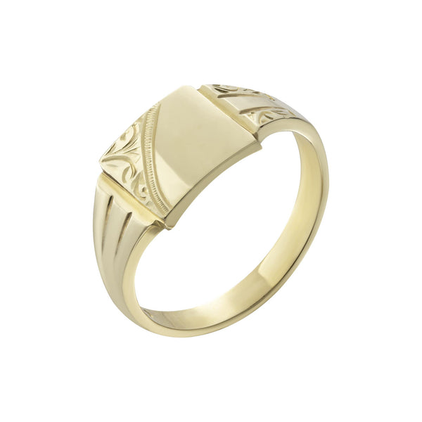 9ct Yellow Gold Half Engraved Signet Ring