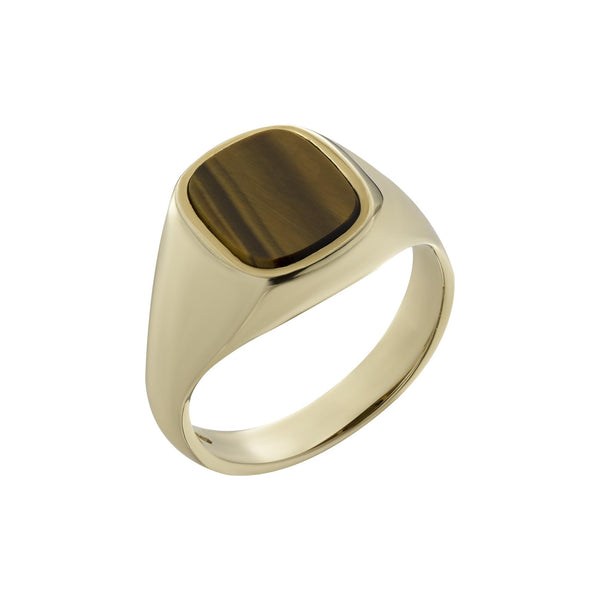 9ct Gold Cushion Shaped Tigers Eye Signet Ring