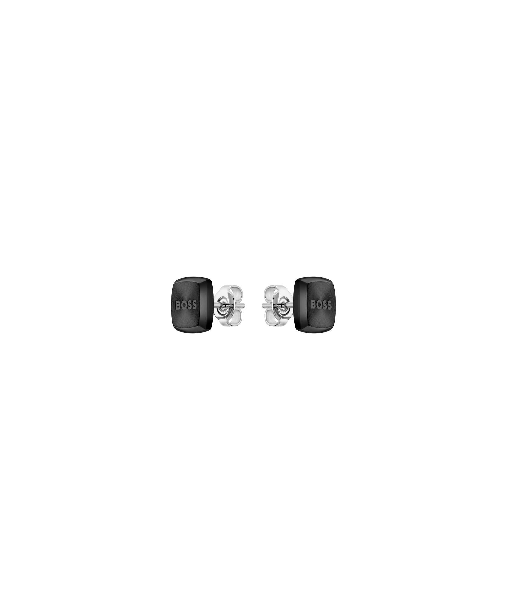 Yann Stainless Steel Square Black IP Stud Earrings