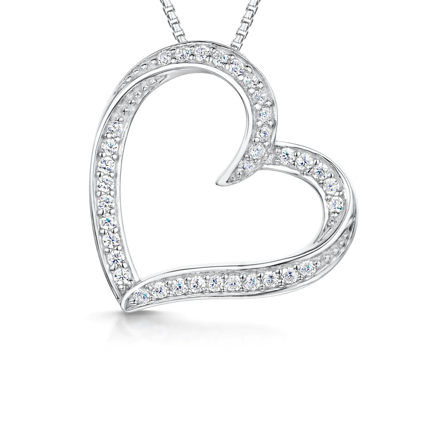 Silver & Cubic Zirconia Open Heart Pendant