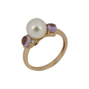 Finnies The Jewellers 14ct Rose Gold Pearl Diamond & Amethyst Ring