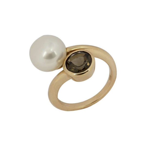 Finnies The Jewellers 14ct Rose Gold Smokey Quartz Pearl Dress Ring