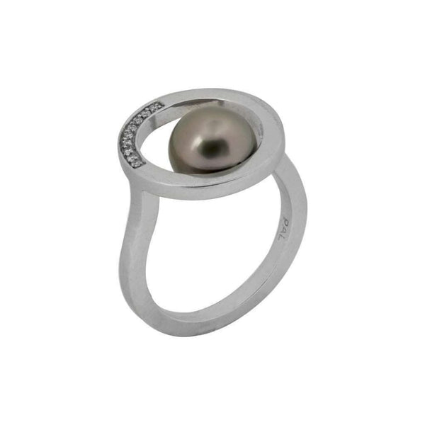 Finnies The Jewellers 14ct White Gold Black Culture Pearl & Diamond Set Dress Ring