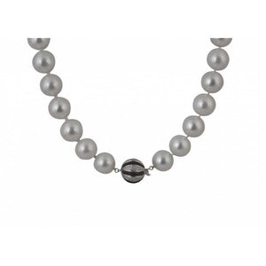 Finnies The Jewellers 14ct White Gold Black Diamond Catch on Freshwater Pearl Necklace