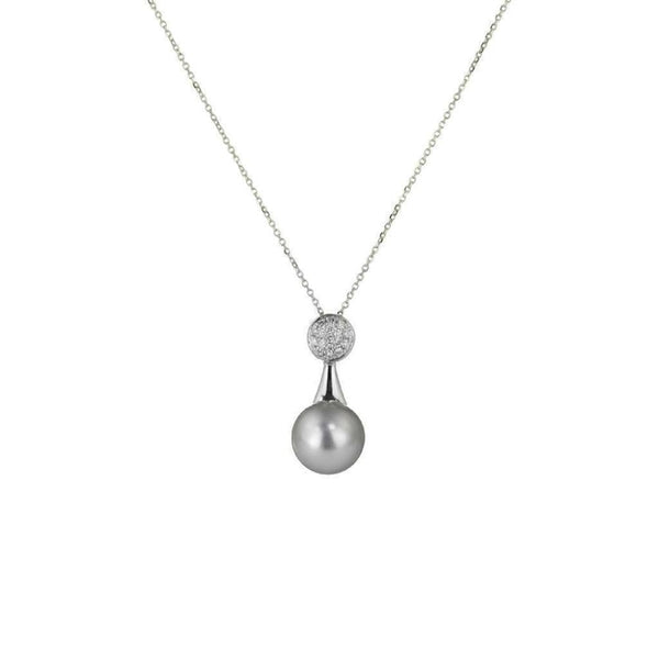Finnies The Jewellers 14ct White Gold Diamond 0.11 and 9mm Grey Tahitian Pearl Pendant