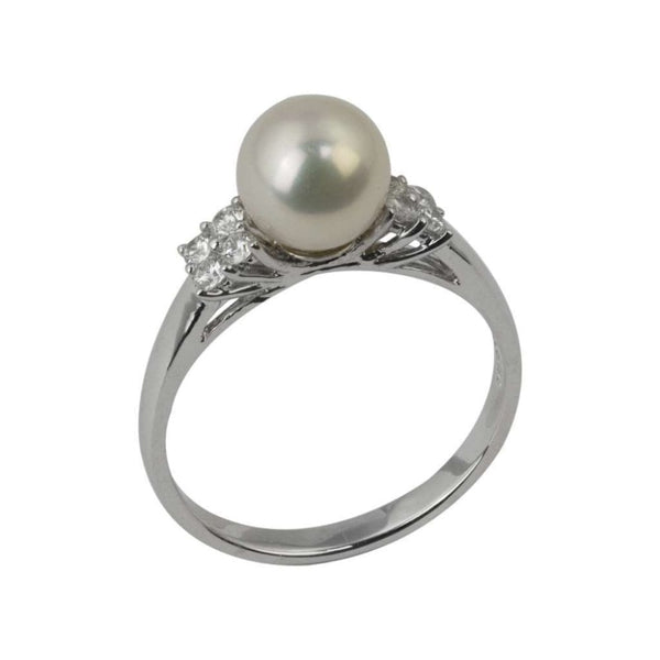 Finnies The Jewellers 14ct White Gold Diamond and 7-7.5mm Freshwater Pearl Dress Ring