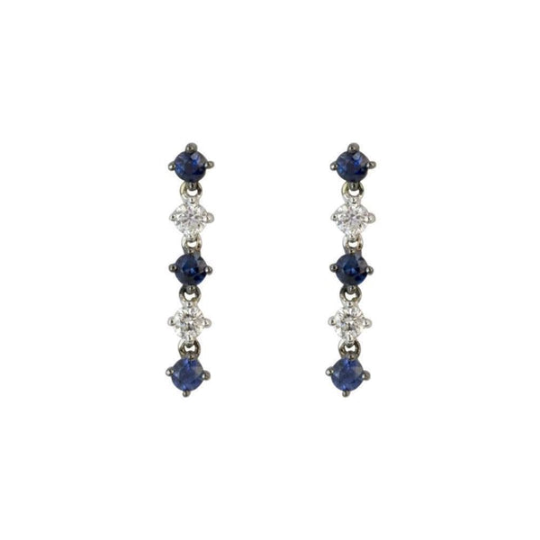 Finnies The Jewellers 14ct White Gold Diamond And Blue Sapphire Drop Earrings