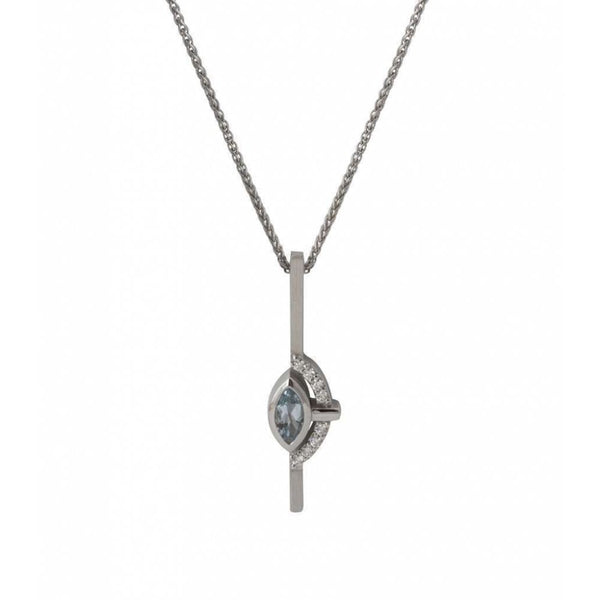 Finnies The Jewellers 14ct White Gold Diamond & Aquamarine Satin Polish Pendant