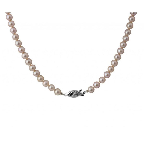 Finnies The Jewellers 14ct White Gold Diamond Catch on Natural Pink Pearl Necklace