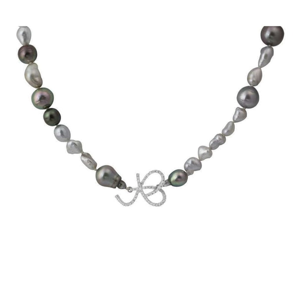 Finnies The Jewellers 14ct White Gold Diamond Entwined Catch onTahititian Necklace