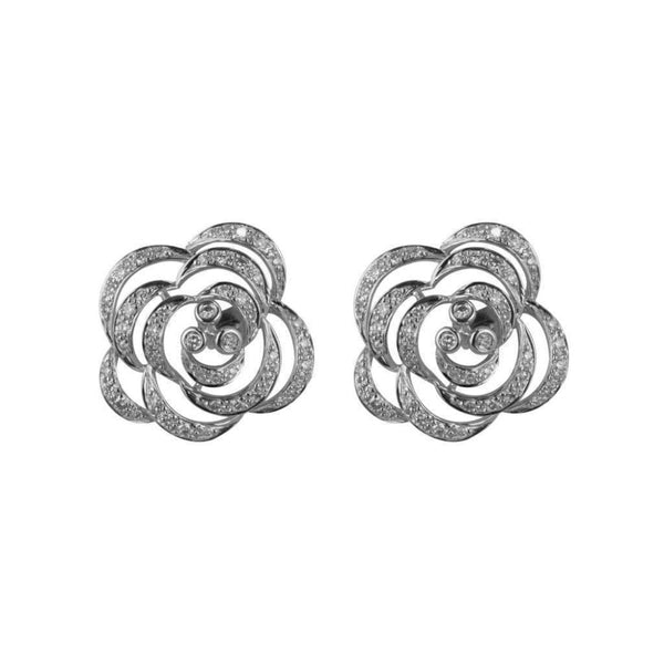Finnies The Jewellers 14ct White Gold Diamond Set Flower Stud Earrings