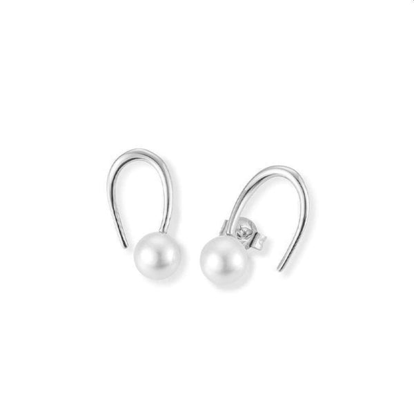 Finnies The Jewellers 14ct White Gold Freshwater Pearl & Swiggle Design Stud Earrings