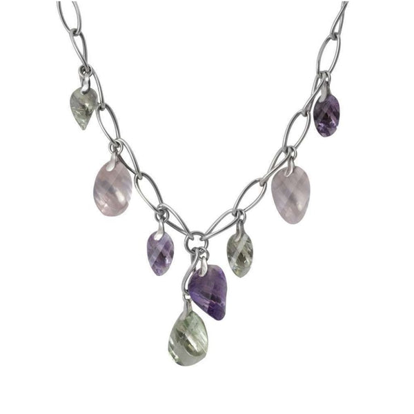 Finnies The Jewellers 14ct White Gold Green/Purple Amethyst Rose Quartz Necklet