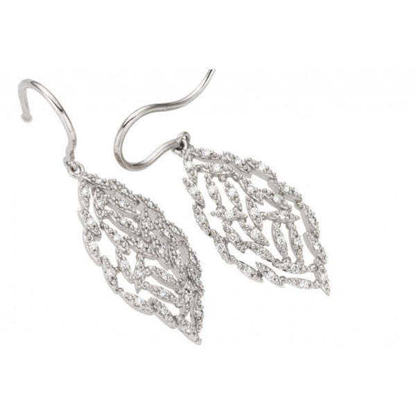 Finnies The Jewellers 14ct White Gold Leaf Shape Drop Earrings 0.32ct