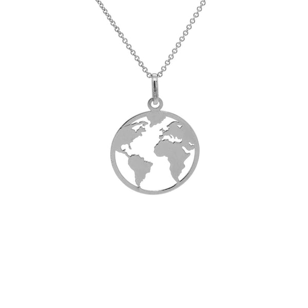 Finnies The Jewellers 14ct White Gold Map of The World Pendant With Chain