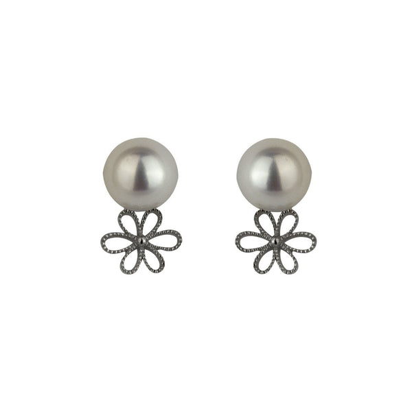 Finnies The Jewellers 14ct White Gold Millgrain Flower with 7-7.5mm Freshwater Pearl