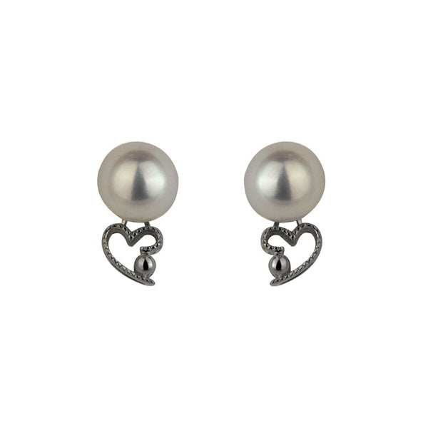 Finnies The Jewellers 14ct White Gold Millgrain Heart Stud Earrings with 7-7.5mm FWP