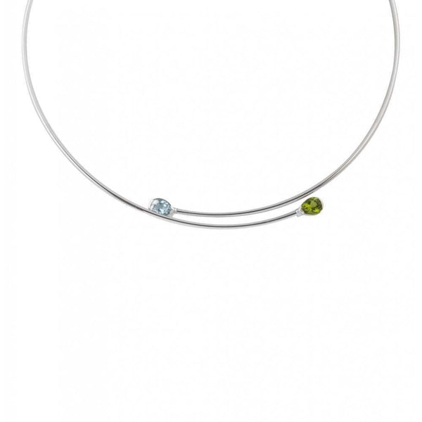 Finnies The Jewellers 14ct White Gold Necklet with Blue Topaz Peridot Stones