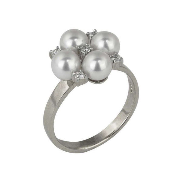 Finnies The Jewellers 14ct White Gold Pearl And Diamond Dress Ring 0.13ct