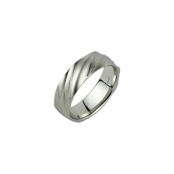 Finnies The Jewellers 14ct White Gold Satin Polished Wave 7mm Wedding Ring