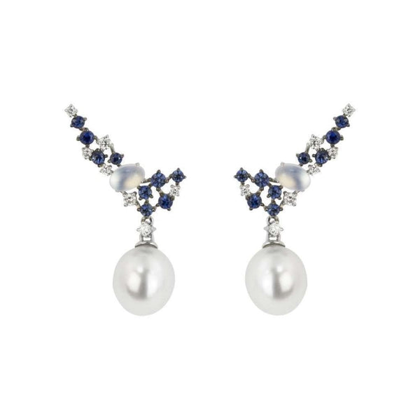 Finnies The Jewellers 14ct White Gold South Sea Pearl, Diamond & Sapphire Earcuff