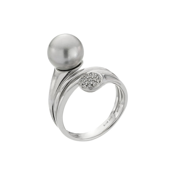 Finnies The Jewellers 14ct White Gold Tahitian Pearl & Diamond Four Strand Dress Ring