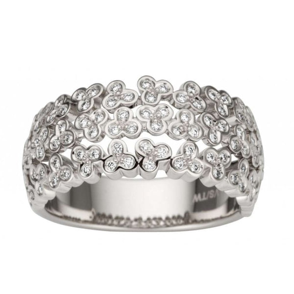 Finnies The Jewellers 14ct White Gold Three Row Diamond  Flower Broad Dress Ring