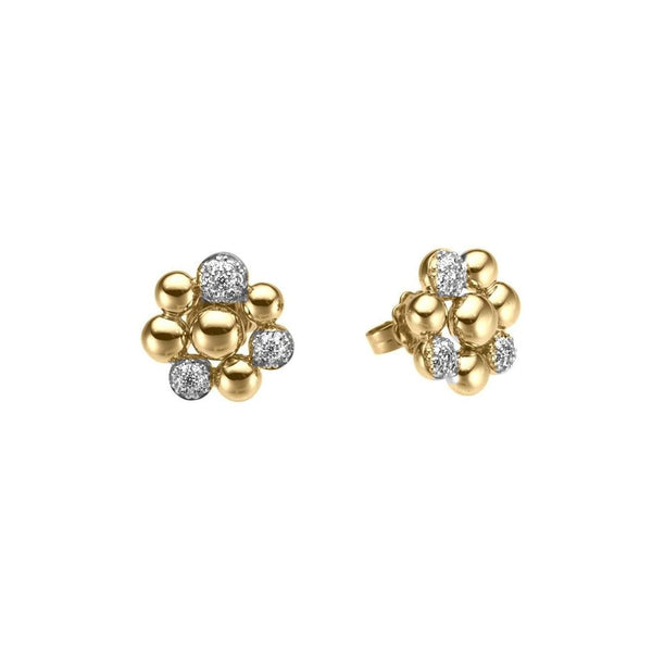 Finnies The Jewellers 14ct Yellow Gold Ball Cluster Diamond Flower Stud Earrings 0.20c