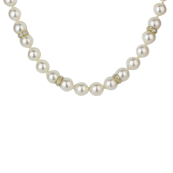 Finnies The Jewellers 14ct Yellow Gold Diamond Ball Catch on 8.5-9mm Akoya Necklace