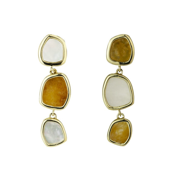 Finnies The Jewellers 14ct Yellow Gold Fancy Shaped MOP Adventurine Drop Earrings