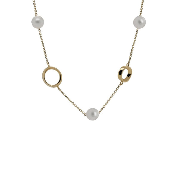 Finnies The Jewellers 14ct Yellow Gold Freshwater Pearl & Circle Trace Chain Necklace