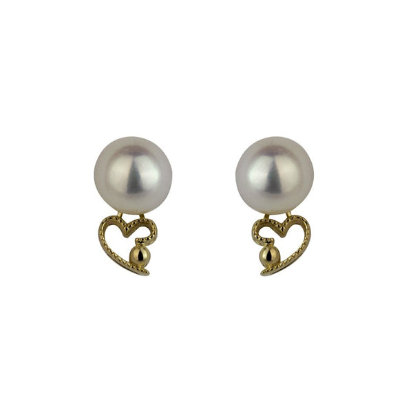 Finnies The Jewellers 14ct Yellow Gold Millgrain Heart Freshwater Pearl Earrings