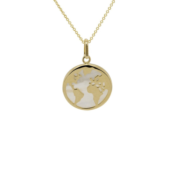 Finnies The Jewellers 14ct Yellow Gold & Mother of Pearl Map of the World Pendant Wit