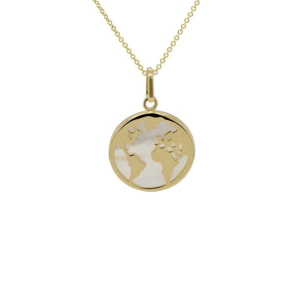 Finnies The Jewellers 14ct Yellow Gold & Mother of Pearl Map of the World Pendant Wit