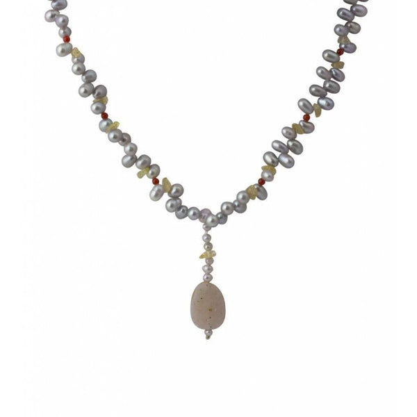 Finnies The Jewellers 14ct Yellow Gold Oval Grey Pearl & Quartz Drop Necklace