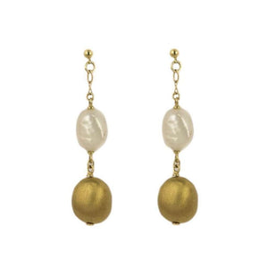 Finnies The Jewellers 14ct Yellow Gold Satin Finish Pebble & Pearl Drop Earrings