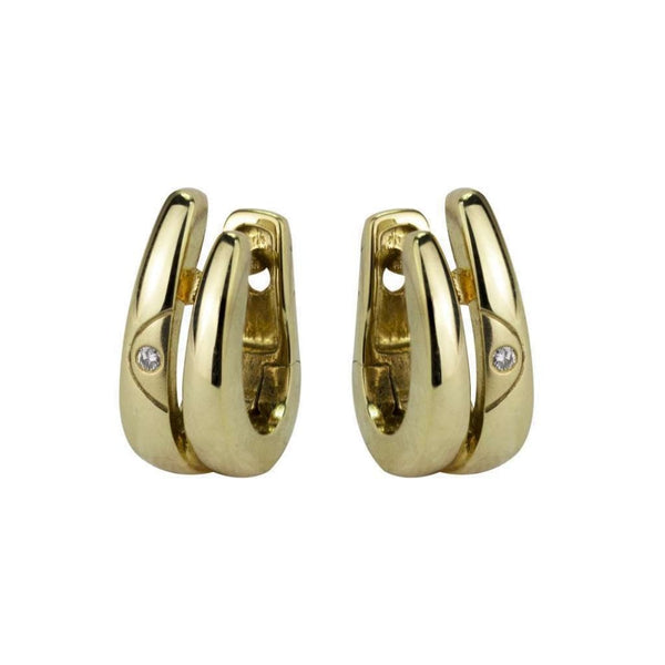 Finnies The Jewellers 14ct Yellow Gold Single Rub Over Set Diamond Hoop Earrings