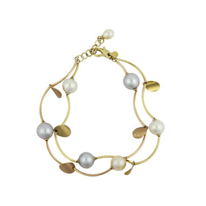 Finnies The Jewellers 14ct Yellow & Rose Gold Satin Polished Pearl Bracelet