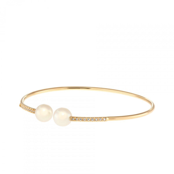 Finnies The Jewellers 18ct Rose Gold Diamond and White Freshwater Pearl Torque Bangle
