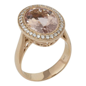 Finnies The Jewellers 18ct Rose Gold Diamond & Morganite Oval Dress Ring
