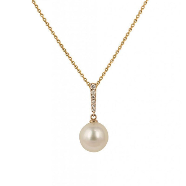 Finnies The Jewellers 18ct Rose Gold Diamond Set Tapered Drop South Sea Pearl Pendant