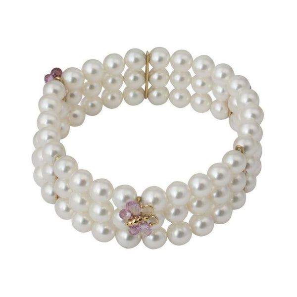 Finnies The Jewellers 18ct Rose Gold Pearl And Pink Sapphire Butterfly Bracelet
