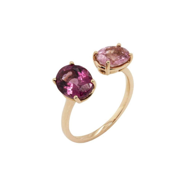 Finnies The Jewellers 18ct Rose Gold Pink Oval Tourmaline Claw Set Torque Dress Ring