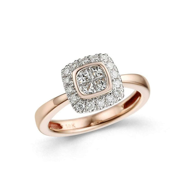 Finnies The Jewellers 18ct Rose Gold Round Diamond & Princess Cut Diamond Cluster Ring