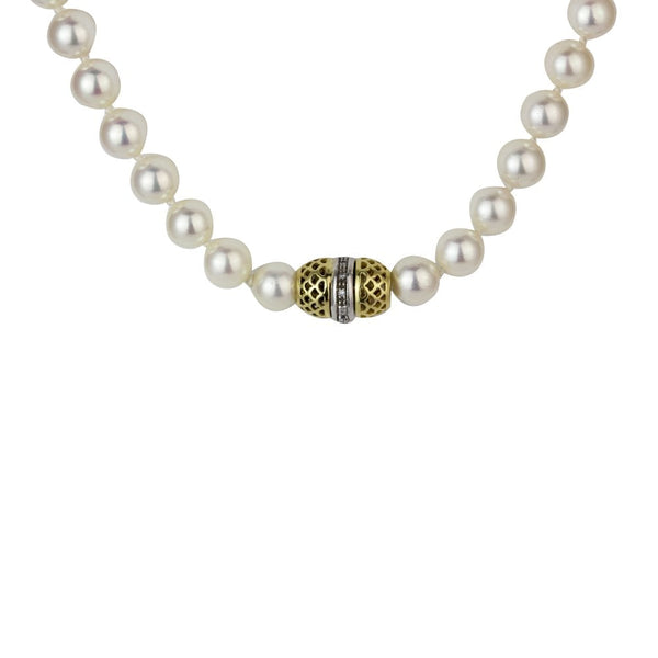 Finnies The Jewellers 18ct Two Tone Gold Diamond Cultured Pearl Necklet