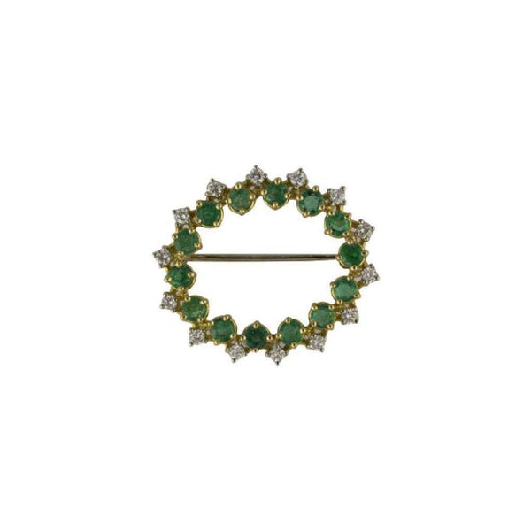 Finnies The Jewellers 18ct Two Tone Gold Diamond & Emerald Open Circle Brooch