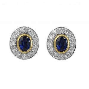 Finnies The Jewellers 18ct Two Tone Gold Diamond & Sapphire Cluster Stud Earrings