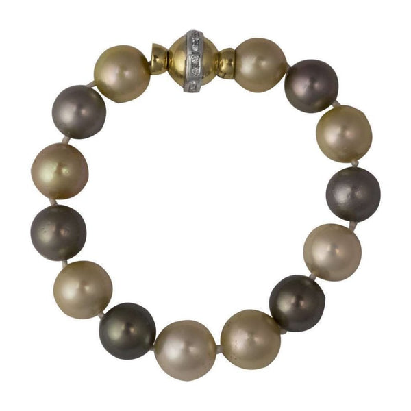 Finnies The Jewellers 18ct Two Tone South Sea & Tahitian Pearl Bracelet with Diamonds