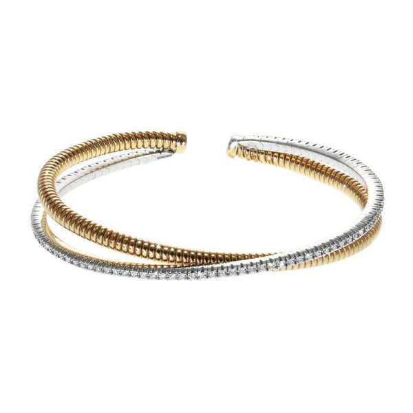 Finnies The Jewellers 18ct White and Rose Gold Diamond Set Crossover Double Bangle