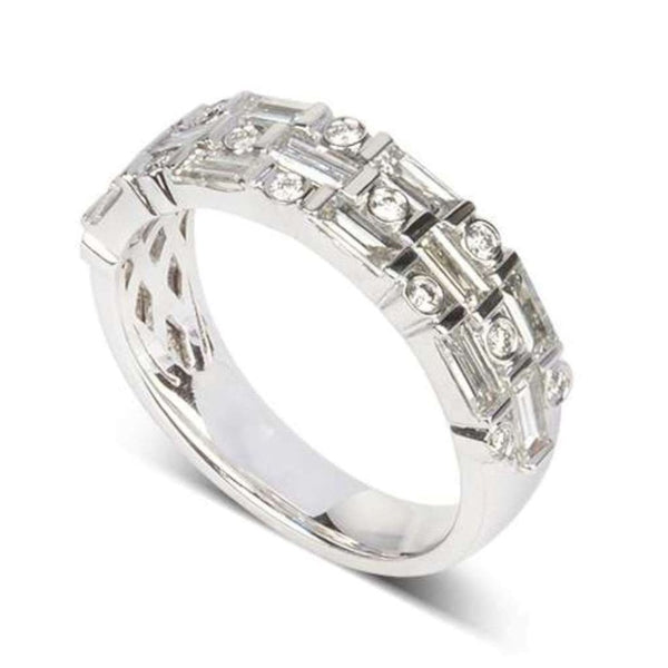 Finnies The Jewellers 18ct White Gold Baguette & Round cut Diamond Band Ring